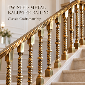 Barandal de Escalera Clásico de Metal Trenzado en Bronce con Postes Cuadrados para Villas, Hoteles e Interiores Elegantes - Product Image 1