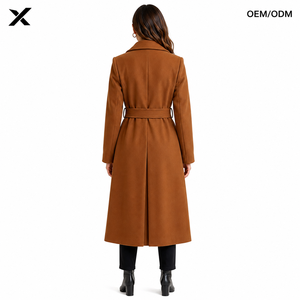 X Custom Women's Tie-Belt <b>Wrap</b> Coat | OEM ODM Premium Wool Cashmere Blend Winter Overcoat <b>Fur</b> Trim | Private Label Fashion Coats - Product Image 2