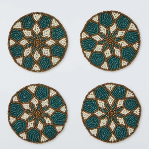 แผ่นรองแก้วเม็ดลูกปัดหลากสี ทำมือ แผ่นรองแก้วเม็ดลูกปัดสำหรับชา กาแฟ ไวน์ ฯลฯ ดีไซน์ไม่ซ้ำใคร - Product Image 1