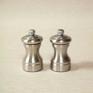 Modern Conical Stainless Steel <b>Salt</b> and Pepper <b>Shaker</b> Set with Oval Acacia Wood Base Luxury Kitchen Spice Dispenser Set - Product Image 4