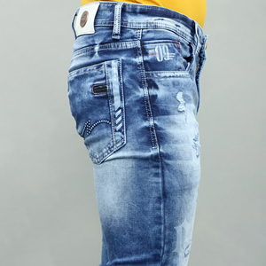 Jeans bleus stretch de qualité supérieure pour hommes, best-seller, taille mi-haute, marque Gex. - Product Image 3