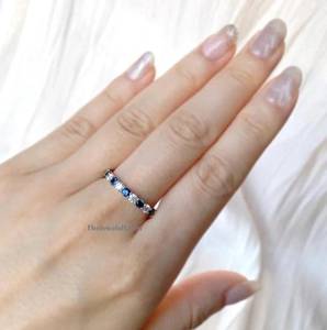 Round Cut Blue Sapphire Moissanite Full <b>Eternity</b> Band 925 Solid Sterling <b>Silver</b> Royal Blue Sapphire Wedding <b>Ring</b> For Her - Product Image 1