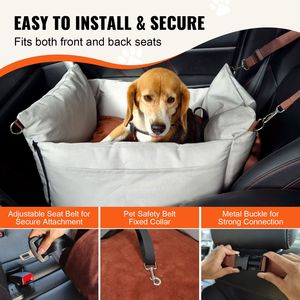 Sedile Rialzato Impermeabile per Cani di Taglia Media con Tasca Portaoggetti e Guinzaglio di Sicurezza, in Tessuto di Cotone PP per Auto e Gatti - Product Image 4
