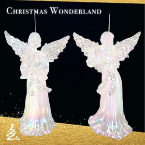 Charm Christmas New Year <b>Winter</b> <b>Decoration</b> Clear Frosty Pearlized White Paint Irrid Plated Acrylic 3D Angel 2D Fairy Ornament - Product Image 2