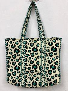 Sac fourre-tout en coton imprimé léopard vert, grande capacité, réutilisable, sac de courses écologique, sac à main pour femme, vente en gros - Product Image 3