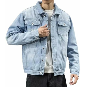 Custom Made <b>Men's</b> <b>Long</b> Sleeve Denim <b>Jacket</b> Breathable Casual Style with Button Decoration and Pockets Plain Winter Outerwear - Product Image 3
