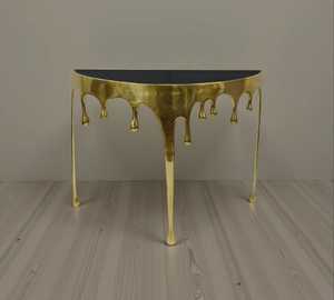 Mesa de Centro Moderna de Latón Melting Moments con Tapa de Vidrio Templado y Diseño de Goteo para Muebles de Sala de Estar - Product Image 1