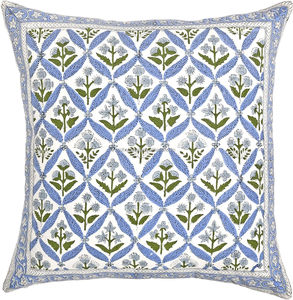 Fabricrush Coastal Blue Floral 100% Cotton Western Style Block Print Customizable Cushion Covers for Couch <b>Sofa</b> <b>Bed</b> Home Decor - Product Image 1