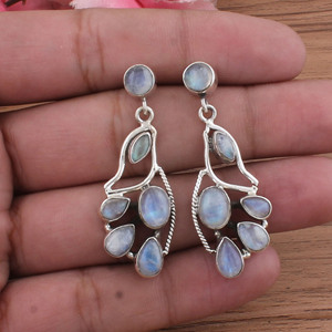 Boucles d'oreilles pendantes artisanales en argent sterling 925 avec pierres précieuses arc-en-ciel naturelles, style vintage de luxe pour mariage, bijoux pour femmes - Product Image 1
