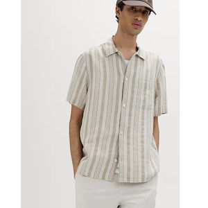Linen <b>Blend</b> Striped Short Sleeve Shirt for Men Relaxed Fit Soft Breathable Casual Summer Holiday Resort Wear - Product Image 4