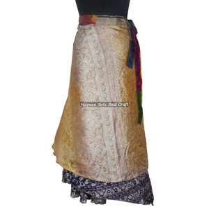 Vestido de Noche de Seda Envolvente, 2 Capas, Reversible, Sari Mágico de Seda, Falda Larga Envolvente, Ropa de Playa, Seda Vintage Mágica, 38 Pulgadas de Largo - Product Image 4