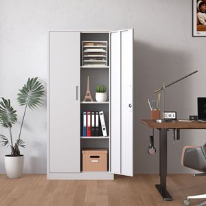 Armadio da Garage in Metallo Bianco 71'' con Porte in Acciaio con Serratura, 3 Ripiani Regolabili, Armadietti Alti per Conservazione Attrezzi - Product Image 2