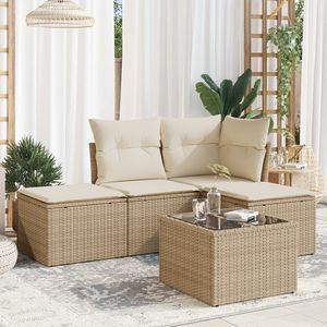 Ensemble de canapés de jardin beige en rotin, mobilier d'extérieur 4 places avec rangement, style tropical - Product Image 1