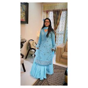 DISEÑADOR BORDADO SECUENCIA TRABAJO YOP PALAZZO CON DUPATTA SKY - Product Image 1
