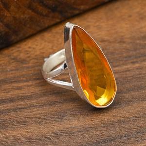 Bague en topaze miel, argent sterling 925, faite à la main, magnifique bague en pierres précieuses, bijoux bohèmes, cadeau de Noël pour femme - Product Image 4