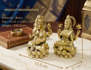 พระลักษมีพระพิฆเนศทองเหลืองแท้ 100% ขนาด 13.5 x 11 x 10 ซม. น้ำหนัก 434 กรัม งานศิลปะสมัยใหม่ รูปปั้นทางศาสนาสำหรับพุจ และตกแต่งบ้าน เหมาะสำหรับเป็นของขวัญ - Product Image 2