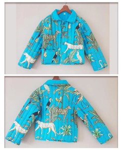 Veste matelassée réversible en coton pour filles, imprimé animal, poche, manches longues, col rabattu, multi-saisons - Product Image 4