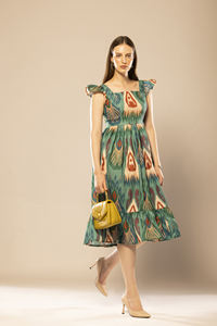 Durable Quality Green Abstract Printed Fit & Flare <b>Dress</b> with Unique Design Printed for Women Wedding Party and Daily Wear - Product Image 6