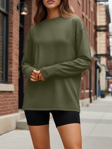 Camiseta de Manga Larga para Mujer, 100% Algodón, Cuello Redondo, Informal, Básica, con Logotipo Personalizado, Lisa, Blanca, a la Moda, OEM, ODM - Product Image 3