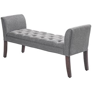 Panca da Ingresso/Camera da Letto Grigio Scuro Imbottita con Design Trapuntato a Bottoni, Braccioli in Legno Massello e Gambe in Ferro, Panca per Fondo Letto - Product Image 1