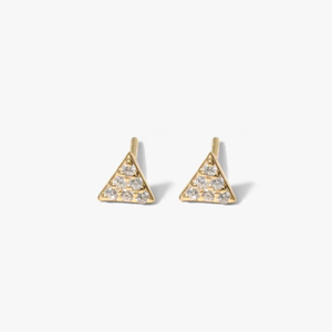 Boucles d'oreilles clous en or massif de luxe, triangle serti de diamants, délicates, minimalistes, géométriques, pour tous les jours, bijoux fins, cadeau d'anniversaire - Product Image 1