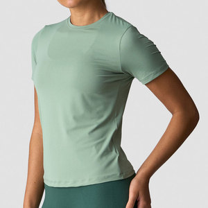 Active Wear Yoga T-Shirt High Quality Quick Dry <b>Athletic</b> Gym Training T-Shirt Custom Logo Blank Longline Slim Fit Top - Product Image 3