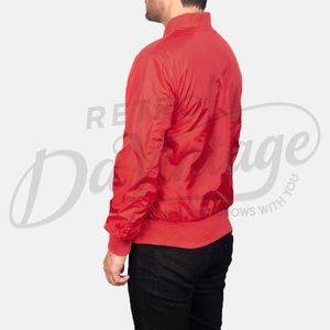 Chaqueta Bomber Roja Personalizada para Hombre, Ligera, de Nailon Satinado, Cortavientos, Corte Ajustado, Estilo Béisbol, Casual, Streetwear - Product Image 3