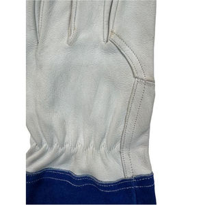 Gants de soudage en cuir de vachette, blancs, avec revers bleus, doublure en coton, protection anti-éclaboussures de type A pour soudage à l'arc - Product Image 6