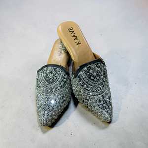 Sandalias de tacón con brillo, punta en pico, estilo mule, con cordones, para vestir, para la noche, para bodas. - Product Image 3