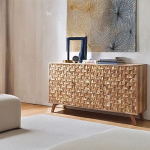 Buffet moderne en bois avec portes géométriques, console de rangement pour salon et salle à manger - Product Image 1