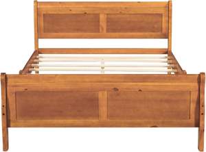 Traditional <b>Queen</b> <b>Size</b> Solid Oak Wood Platform <b>Bed</b> <b>Frame</b> with Headboard & Footboard No Spring Box Needed for Teens & Adults - Product Image 4