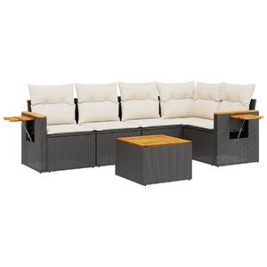 Conjunto de Sofá de Jardín Negro y Crema, Muebles de Ratán para Exteriores con Cojines, Diseño Contemporáneo, Impermeable, para Uso en Patio - Product Image 4