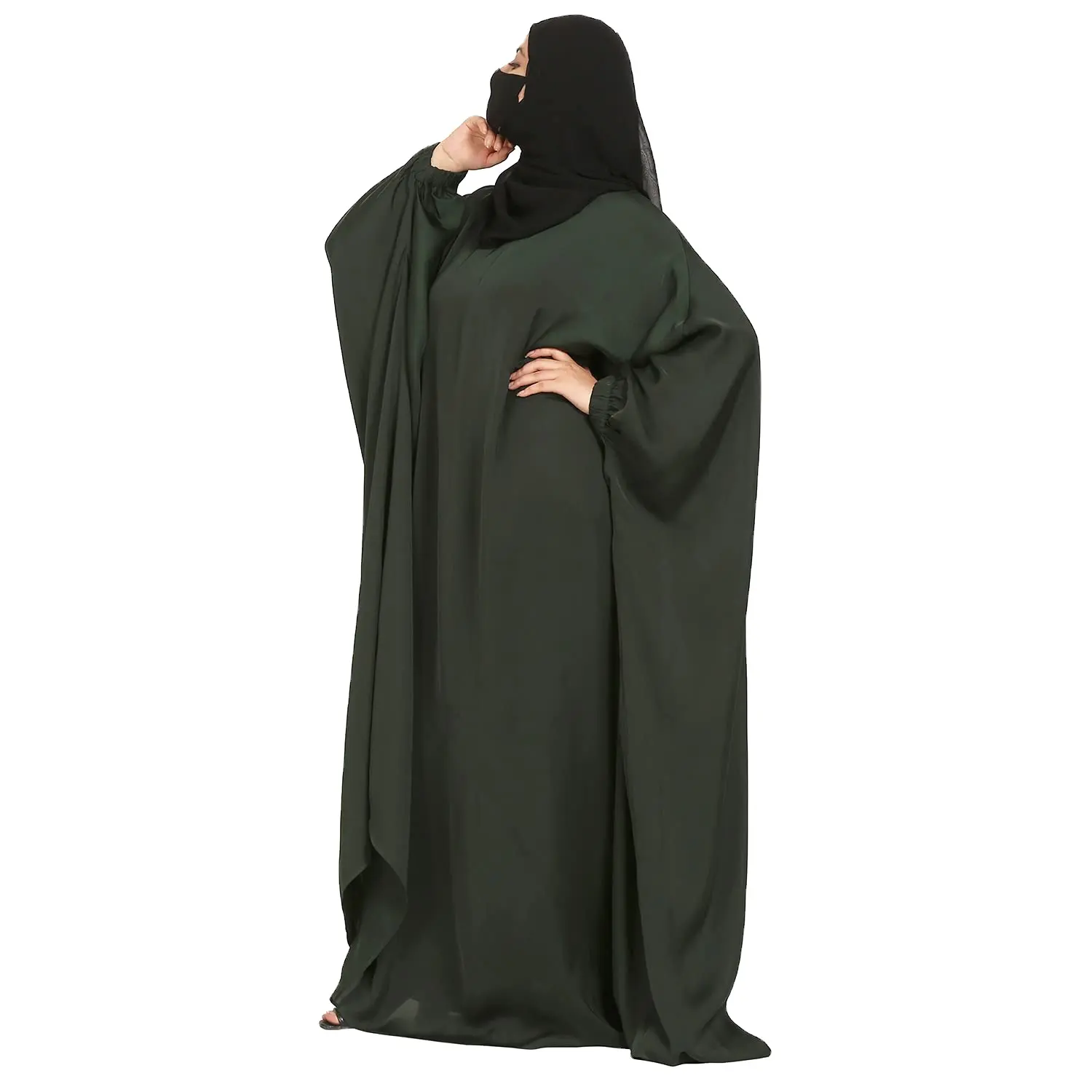 Conjunto de roupas khimar abaya feminino, conjunto de 2 peças com preto liso e hijab