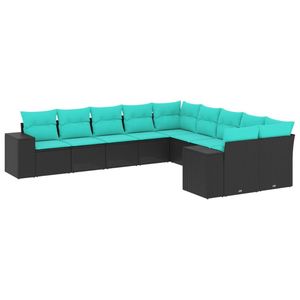Conjunto de Sofás de Patio de Ratán PE Negro, Acero con Recubrimiento en Polvo, Conjunto de Jardín de Poliéster - Product Image 2