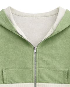 Sudadera con capucha corta personalizada para mujer, color verde salvia claro y forro polar de algodón, sudadera con capucha de bloques de color, chaqueta informal estilo streetwear. - Product Image 5