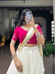 Designer Embossed Lehenga Choli With Real Mirror Work And Dupatta Set For Navratri Special By AarikaTextiles - Product Image 2