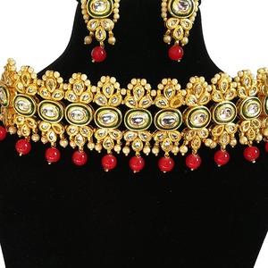 Indian Classic Women's Choker Wedding Engagement Anniversary Party Green Traditional Crystal Kundan Faux Pearl Alloy Gold <b>Gift</b> - Product Image 4