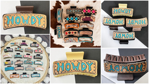 Western Style Wholesale Custom Luxury Tooled Leather <b>Hair</b> Claw Clip for Women's Howdy Design Boutique Fashion <b>Hair</b> Accessories - Product Image 3