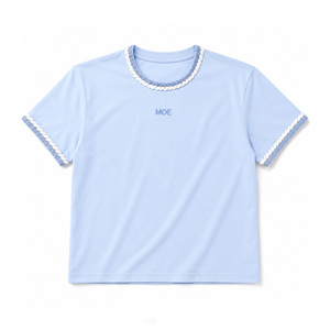 Camiseta Azul Claro con Detalles Trenzados, Logotipo Bordado Personalizado, Camiseta de Mujer, DTG, Manga Corta, Informal, Verano, Tejido de Punto, Ribete en Contraste - Product Image 3