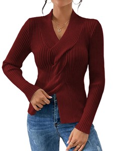 Cárdigan de Manga Larga con Cuello en V para Mujer, Estilo Coreano, Color Sólido, Corte Ajustado, Detalle de Abertura en el Bajo, Spandex/Algodón, Secado Rápido, Estilo Europeo - Product Image 2