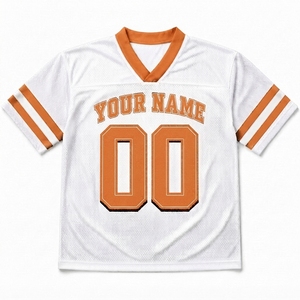 Maillot de football américain personnalisé pour homme, blanc et orange, en mesh, manches courtes, col en V, respirant, antibactérien, séchage rapide, impression sublimée - Product Image 5