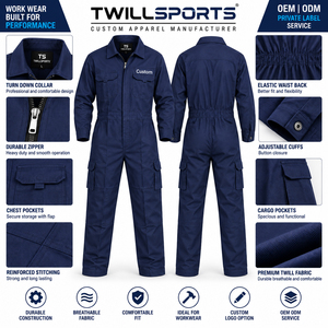 Custom <b>Mens</b> Safety Work Coverall Cotton Industrial <b>Jumpsuit</b> Long Sleeve Heavy Duty Factory Mechanic Construction Uniform - Product Image 6