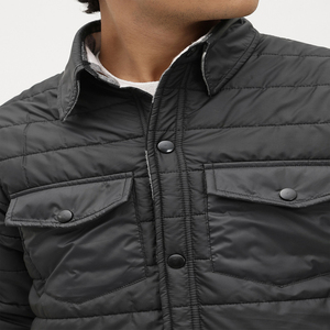 Men's <b>Black</b> Puffer <b>Jacket</b> Stand Collar Zipper Closure Casual Winter Outerwear Polyester Wadding Slim Fit Regular Length - Product Image 3