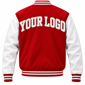 Chaqueta Varsity Personalizada de Estilo Europeo Premium, Roja y Blanca, con Logotipo Bordado en Chenilla de Lana, Informal de Invierno, con Logotipo Frontal - Product Image 4