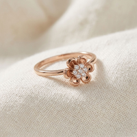 Cincin Berlian Buatan Laboratorium 14K Warna Rose Gold Bentuk Bunga untuk Wanita, Hadiah Pernikahan & Ulang Tahun