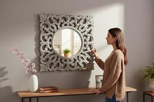 Miroir mural ovale traditionnel en bois sculpté avec bordure encadrée pour la décoration de la salle de bain et de la chambre à coucher - Product Image 4
