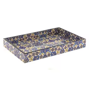 Plateau de service alimentaire en acier plastique imprimé sur mesure, moderne fait à la main, émail, rectangle, acacia, manguier, ustensiles de cuisine, plateau pour la maison - Product Image 3