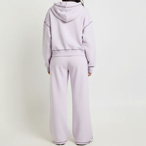 Survêtement zippé pour femme, coupe classique, avec logo brodé personnalisé en dentelle, en molleton polyester/coton, motif écossais, respirant, avec surpiqûres contrastées - Product Image 2