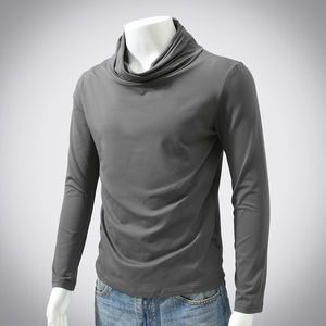 Camiseta de Manga Larga con Cuello Alto Blanca Primavera 2026 – Elegante y Casual para Hombre, Tallas Asiáticas, Colores Negro, Rojo, Gris, Café, Top de Algodón - Product Image 3