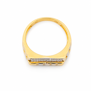 <b>Mens</b> 18KT Yellow Gold Two Tone Micro Pave Cubic Zirconia Statement <b>Ring</b> Geometric Bar Design Polished Wedding Party Gift - Product Image 4